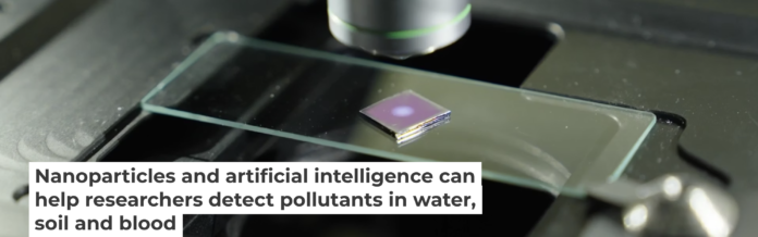 Nanoparticles on a glass slide amplify the sensitivity of a microscope to detect trace amounts of hazardous pollutants. Brandon Martin/Rice University